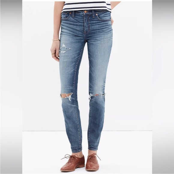 Madewell Women’s 30 “High Riser Skinny” Blue Denim Distressed Jeans - Picture 1 of 13